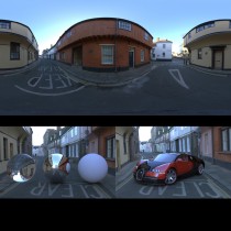 urban street road empty sunny day spherical hdri map for 3d rendering