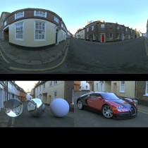 empty road with houses blue skies spherical hdri map