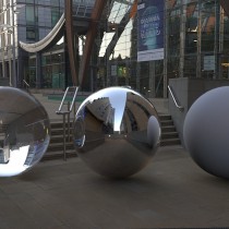 city buildings at dusk spherical hdri map render reflective ball