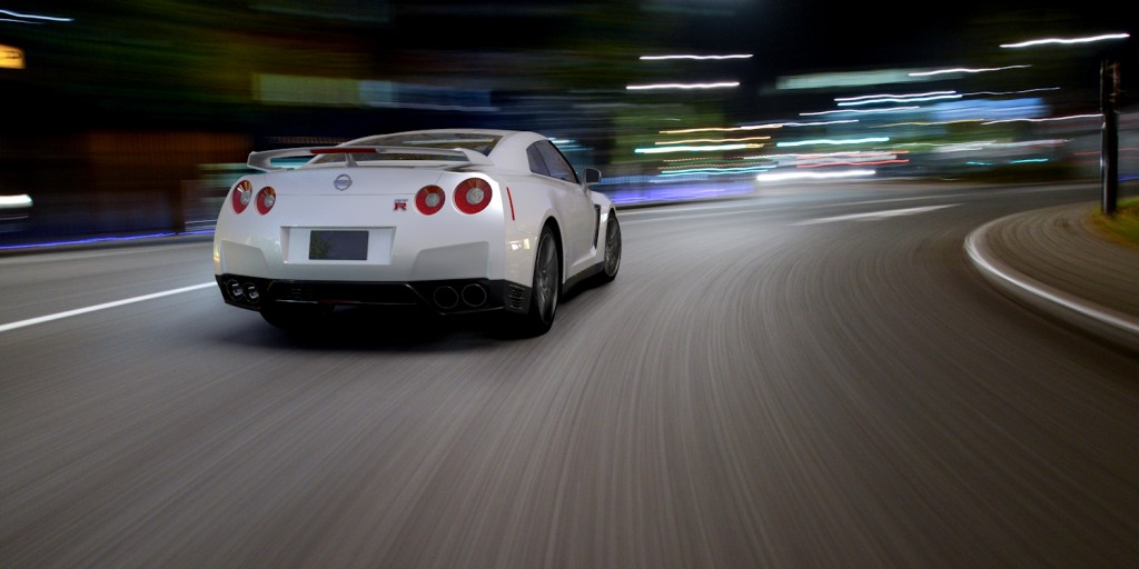 nissan gtr 3d render using motion blurred backplate and hdri map
