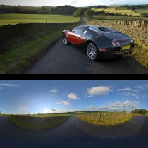 bugatti veyron 3d render on sunset road