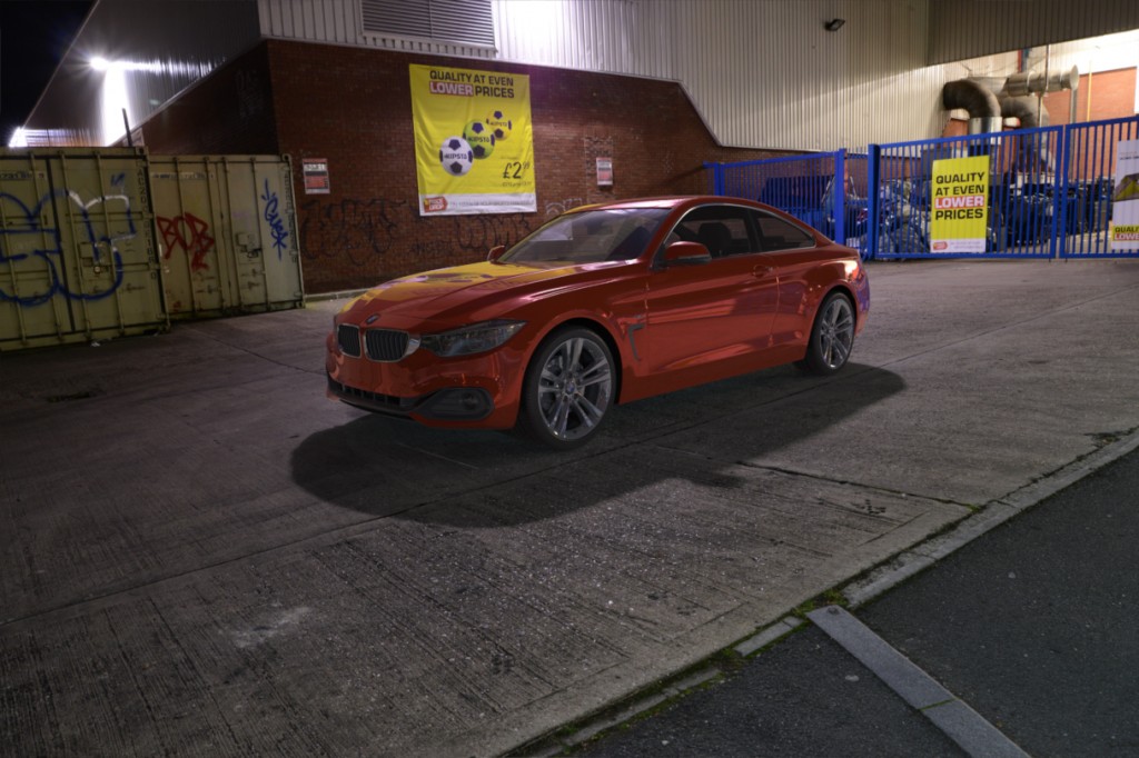 BMW 435i rendered using a spherical hdri map and backplate image
